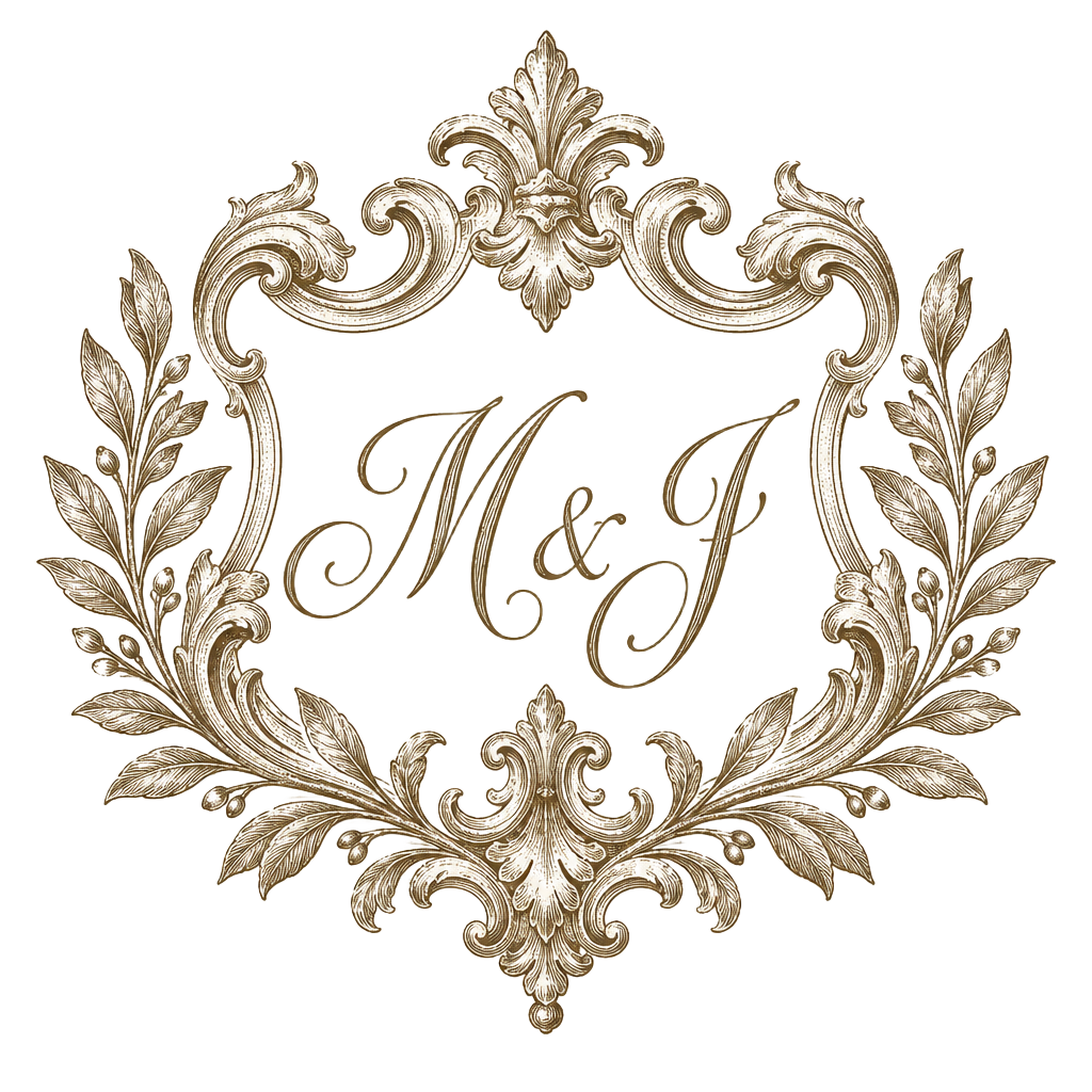 Ornate crest with the monogram M and J